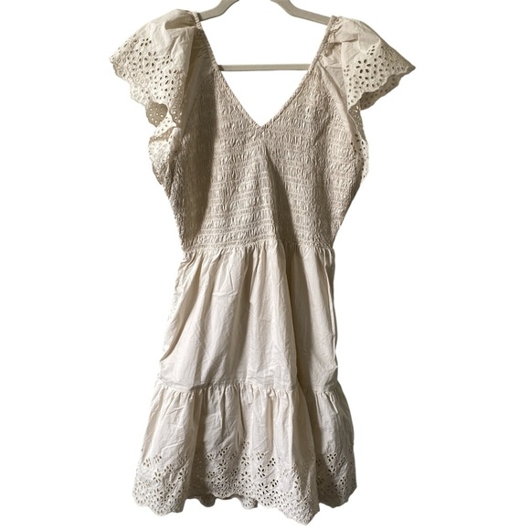 GAP 100% Cotton Eyelet Cream Lace Ruffle Sleeve Dress M - Picture 1 of 11